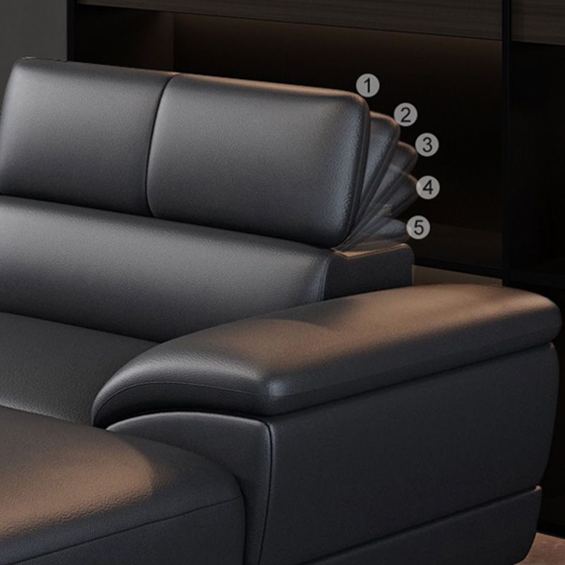 Genuine Leather Pillow Top Arm Sectional Sofa 27.55"High Cushion Back Sofa,Black