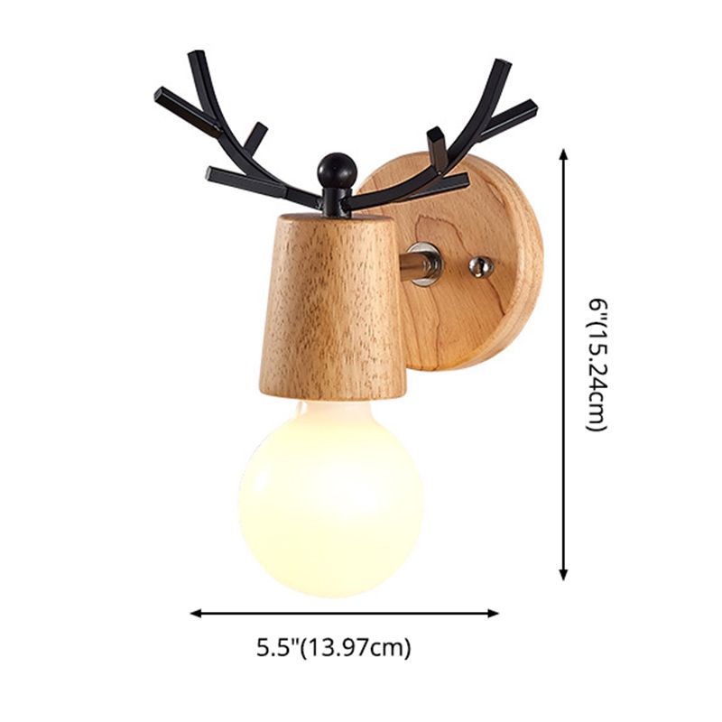 Wooden Wall Lamp in Modern Minimalist Style White Glass Wall Sconce with Antler Decoration