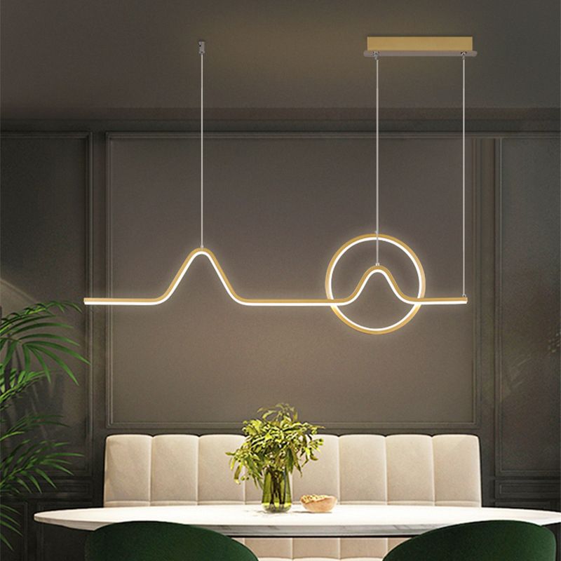 Linear Shape Chandelier Lighting Modern Style Metal 1 Light Island Lamp in Gold/Black