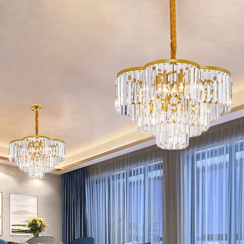 Taps toelopende kegel woonkamer hanger licht eigentijds geclaimd glas 5-licht goud kroonluchter verlichtingsarmatuur