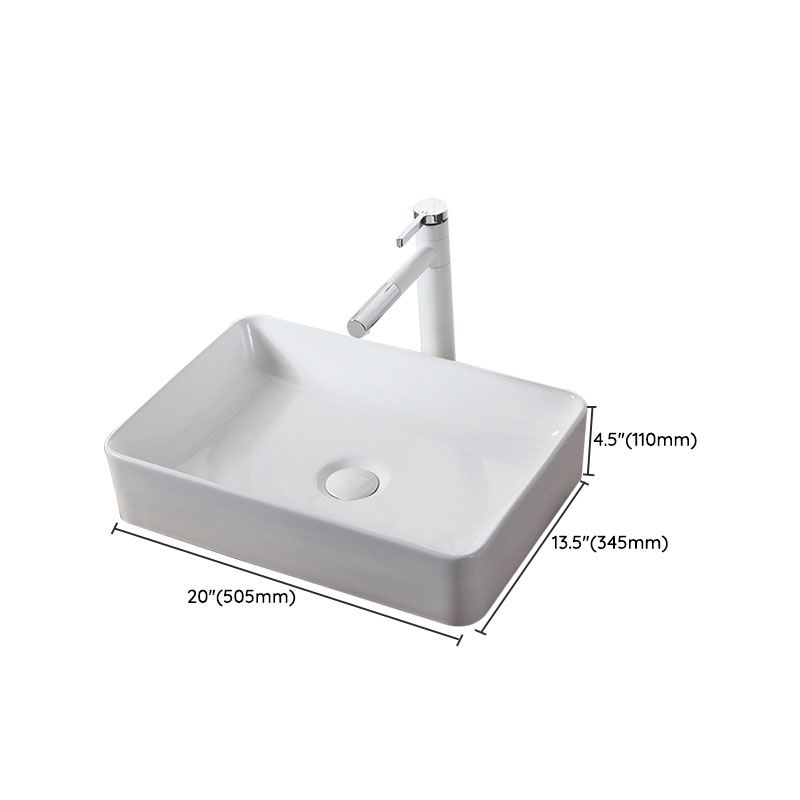 Modern Vessel Bathroom Sink Rectangular Porcelain Drain Vessel Sink(Not Included Faucet)