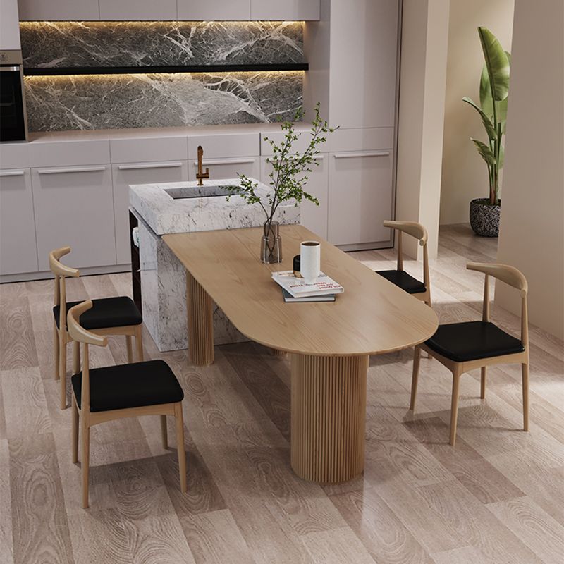 Contemporary Wood Top Oval Dinette Table Wood Pedestal Dining Table