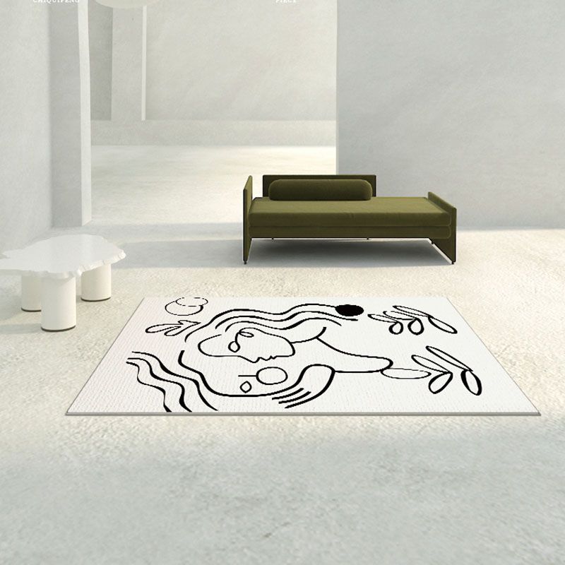 Black Modern Area Carpet Abstract Pattern Polyester Area Rug Non-Slip Backing Rug for Home Decor