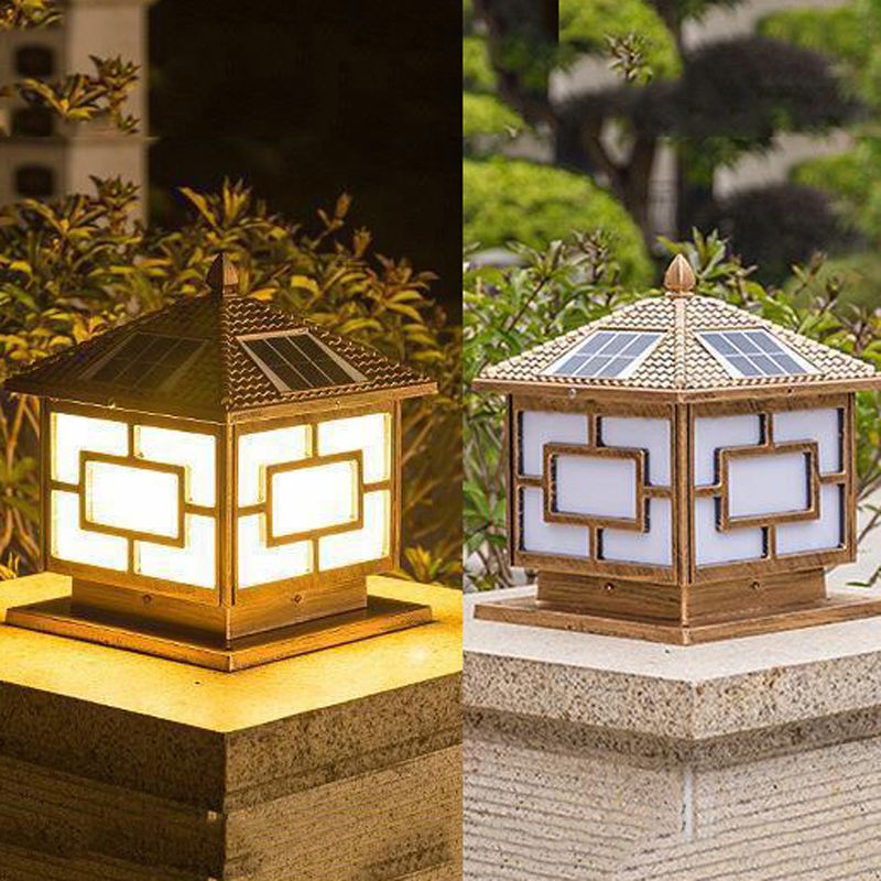 Rectangular Shape Metal Pillar Lamp Modern Style 1 Light Solar Outdoor Light