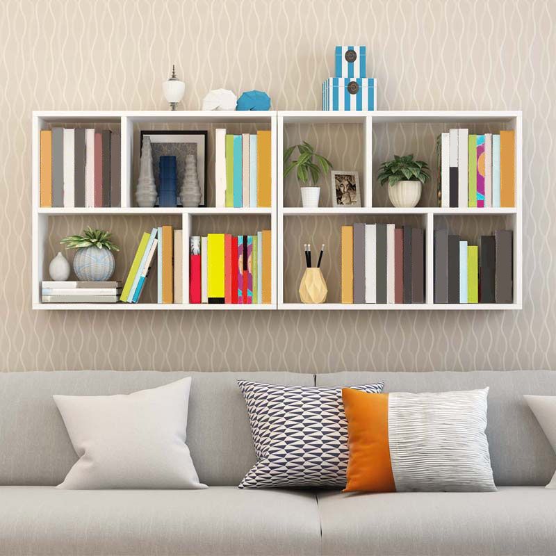 6"/8" W Modern Wooden Bookcase Wall-mounted Bookshelf with Shelves