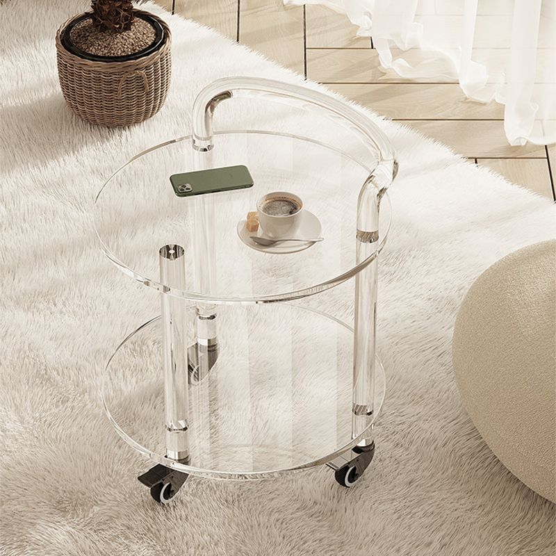 Contemporary Round Acrylic Sofa Side Accent Table with Double Tier