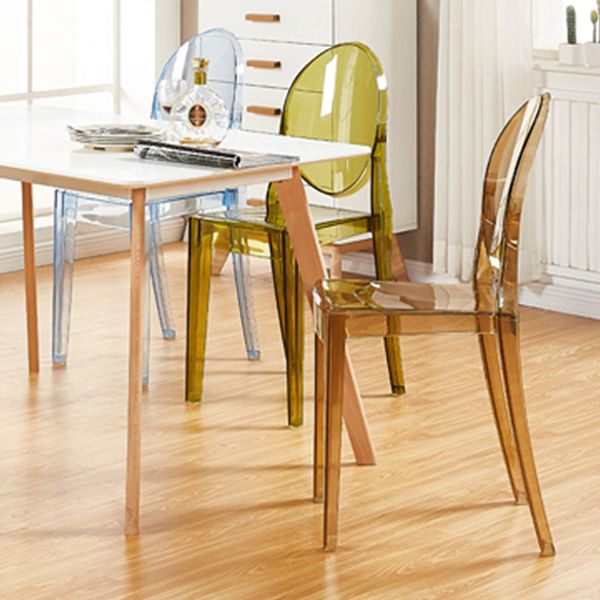 Silla auxiliar de comedor de estilo escandinavo, sillas sin brazos de plástico con respaldo abierto (juego de 4)