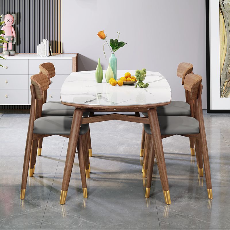 Traditional Luxury Dining Table Round Sintered Stone Dining Table with Wooden Base