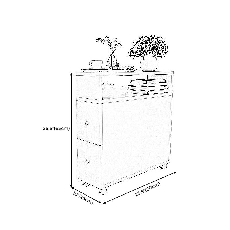 Wood 23.6-inch W Nordic Side Table 1-shelf 2-Drawer End Table with Casters