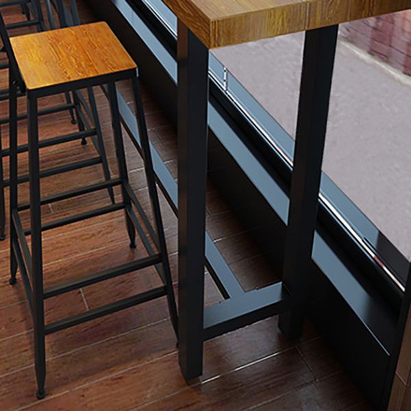 Brown Modern Style Bar Table Solid Wood and Metal with Footrest Coffee Shop Table
