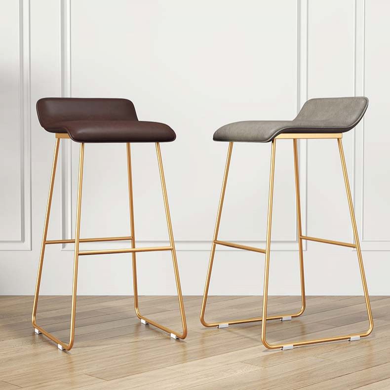 Modern Style Metal Bar Stool Leather Low Back Counter Stool for Restaurant