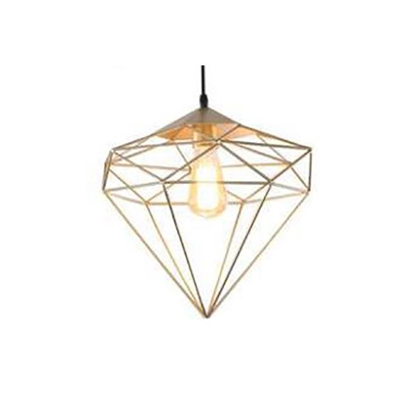 1 Light Prism Cage Pendant Lighting Modern Style Gold Metallic Suspension Lamp with Adjustable Cord