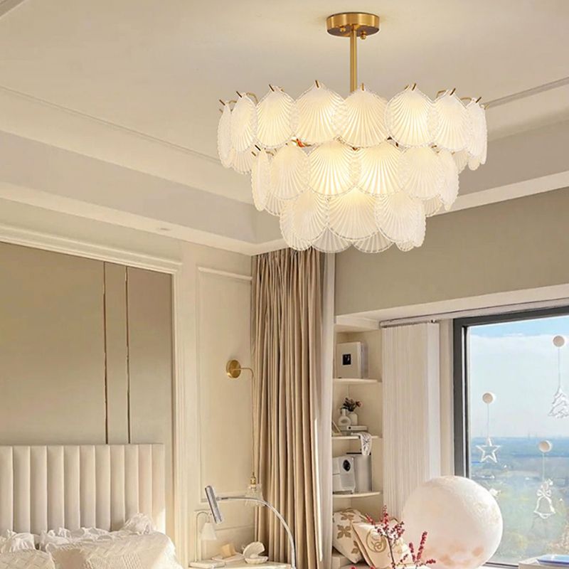 Modern Metal Ceiling Light Shell Shape Island Light with Glass Shade for Living Room