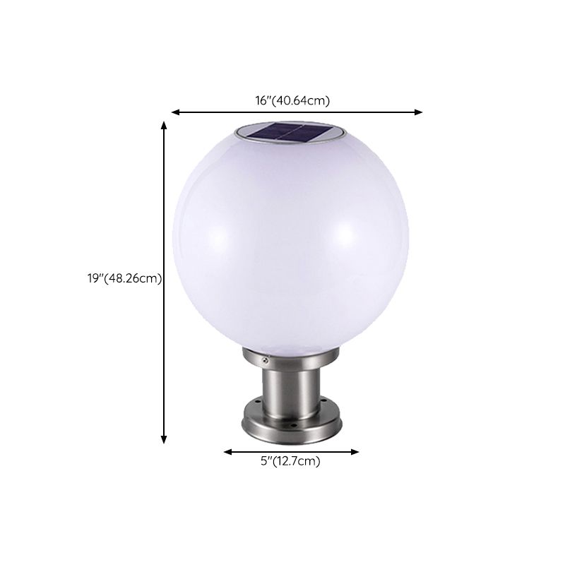 Globe Solar Pillar Lamp Contemporary Metal Outdoor Waterproof Light
