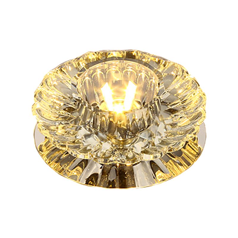 Lámpara LED de montaje empotrado Simplicity, lámpara de techo empotrada en forma de flor de acero inoxidable con pantalla de cristal transparente