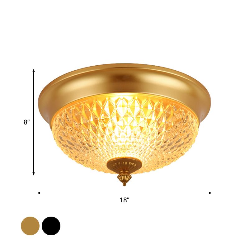 2 Bulbs Crown Flush Mount Lamp Traditional Black Clear Faceted Glass Ceiling Flush Light, 12"/14"/18" Wide
