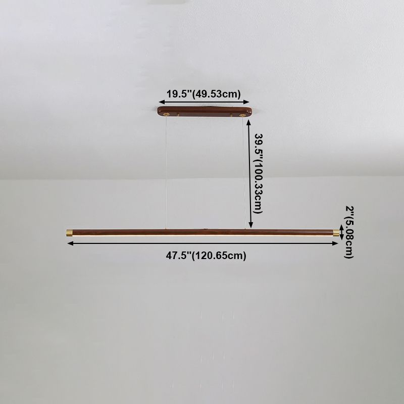 Modern Wood Chandelier Lamp 1-Light Linear LED Island Pendant for Study Room