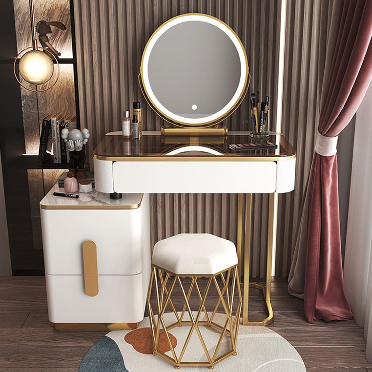 Glass Top Make-up Vanity Wood Dressing Table with  Storage Drawers