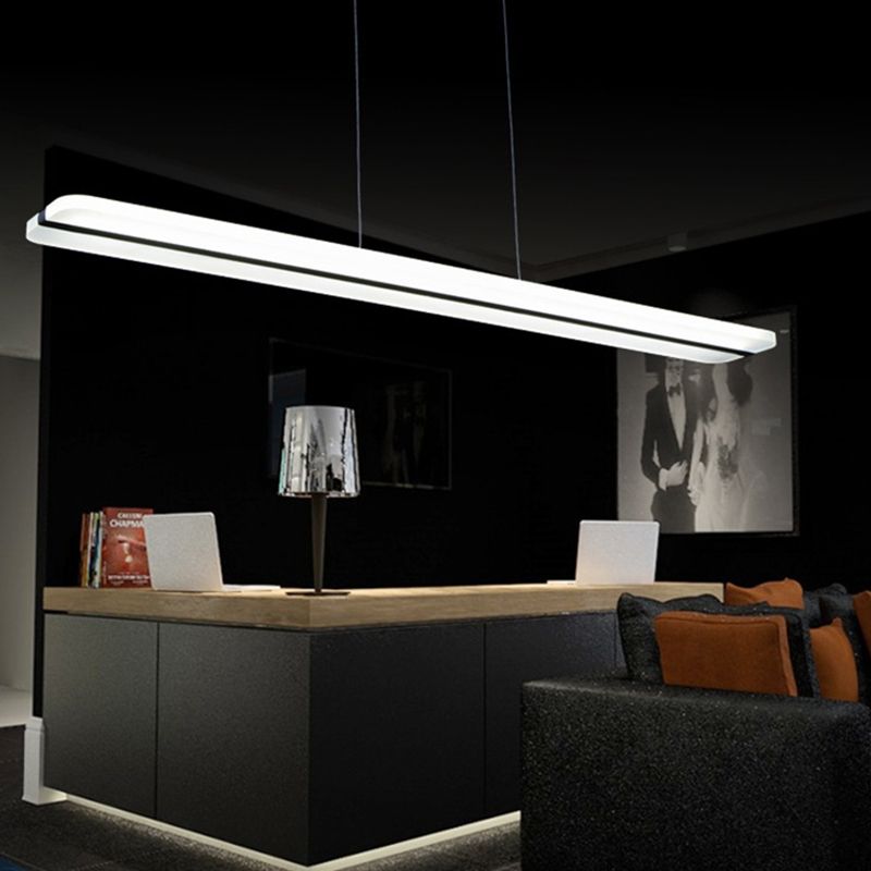 Salle à manger courbe / droite pendentif acrylique LED minimaliste suspendu plafonnier plafond en noir, chaud / blanc lumière