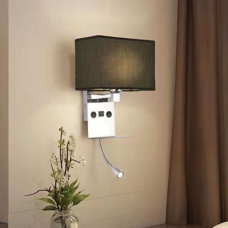 Contemporary Metal Reading Wall Light 10" Wide Wall Sconce with Natural Burlap