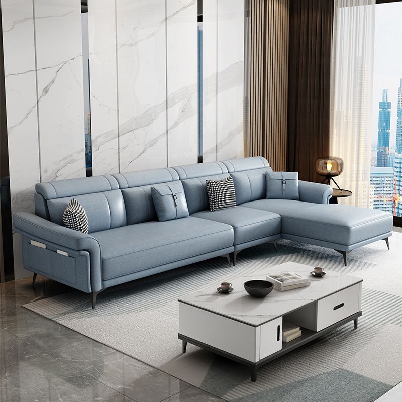 Faux Leather 4-Seater Sectional with Flared Arms and Storage for Living Room