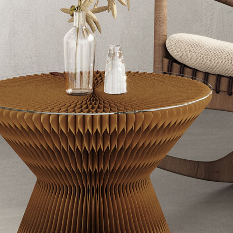Contemporary Round Side Table, Antique Finish Top and Drum Base Side Table