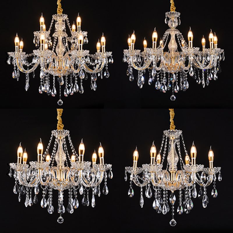 Candlestick Chandelier Light Fixture Victorian Crystal Hanging Chandelier for Living Room