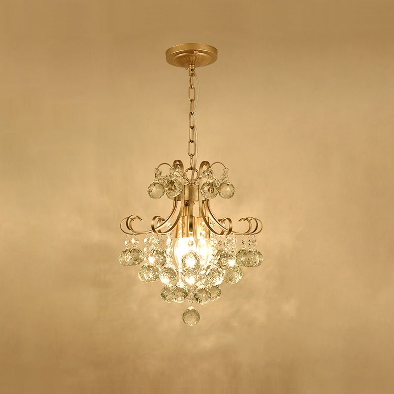 Gold Curved Arm Pendante Light Aymage Countryside Metal 1 Bulbe Porche suspendu lampe avec accent en cristal