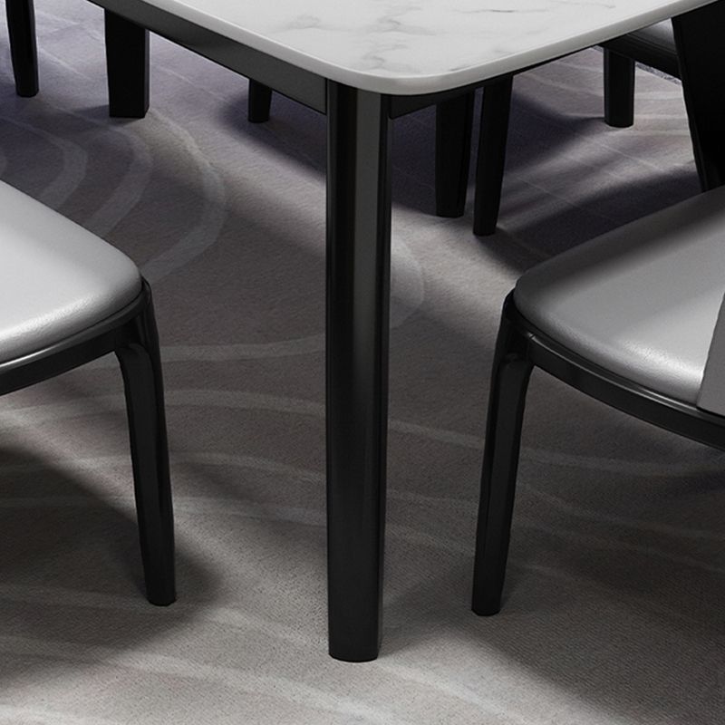 Scandinavian Style Rectangular Black Legs White Slate Dining Table Set with Base
