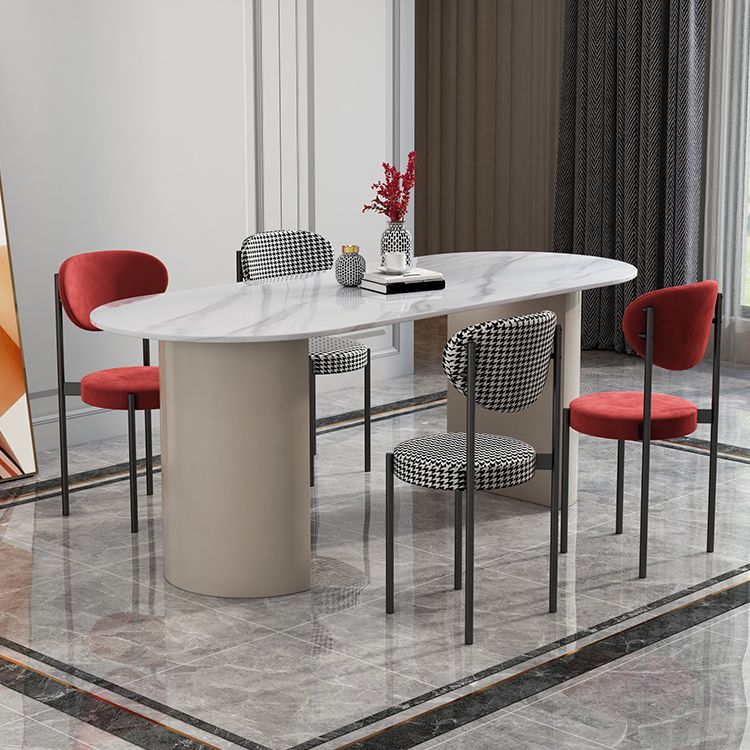 Oval Sintered Stone Dining Table Modern White Dining Table with Double Pedestal Base