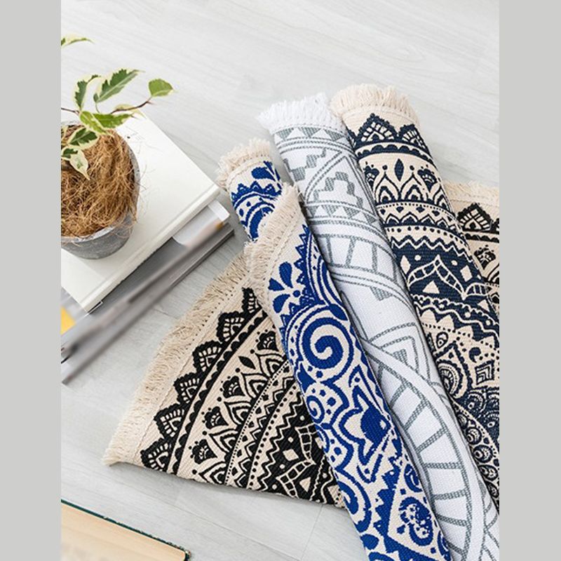 Zwart paisley patroon tapijt polyester Boheems vloerkleed Fringe indoor tapijt voor woningdecoratie
