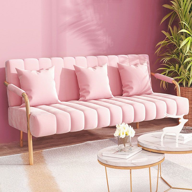Sewn Pillow Back Velvet Sofa 28.35" High Metal Square Arm Sofa