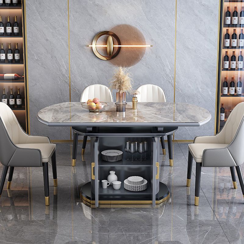 Contemporary Storage Pedestal Dining Table Round Extendable Dinner Table for Home