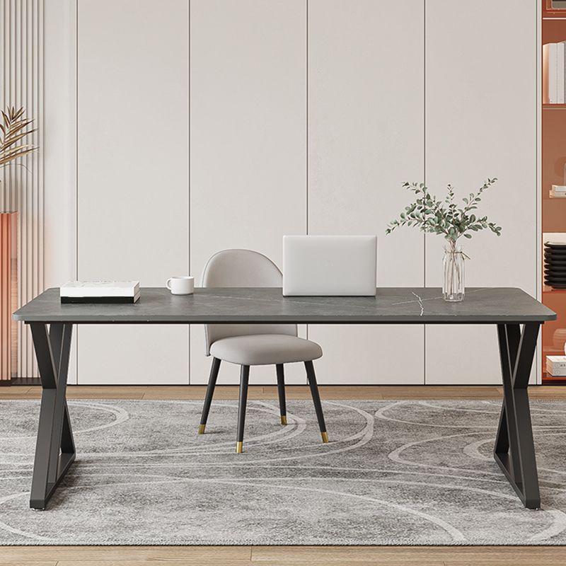 Modern Stone Office Desk Rectangular Shape Task Desk in Grey for Office