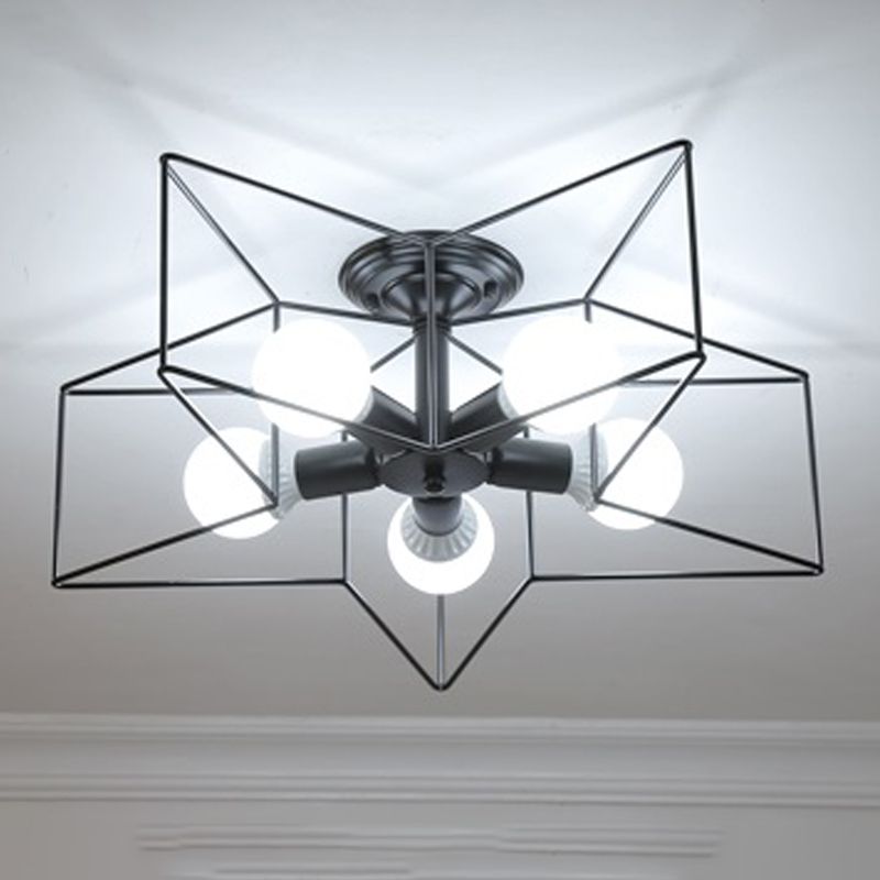 Industrial Star Flush Light Fixture Metal 5 Light Flush Mount Lighting in Black