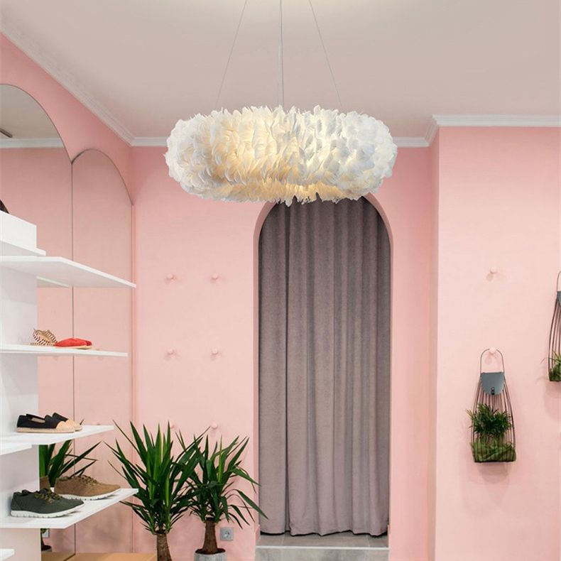 Art déco Feather Pendant Lighting moderne nordique créatif rond rond de plafond plafond pour chambre à coucher