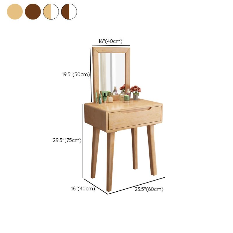 Contemporary Solid Wood Makeup Table Vanity Stool with Drawers and Mirror