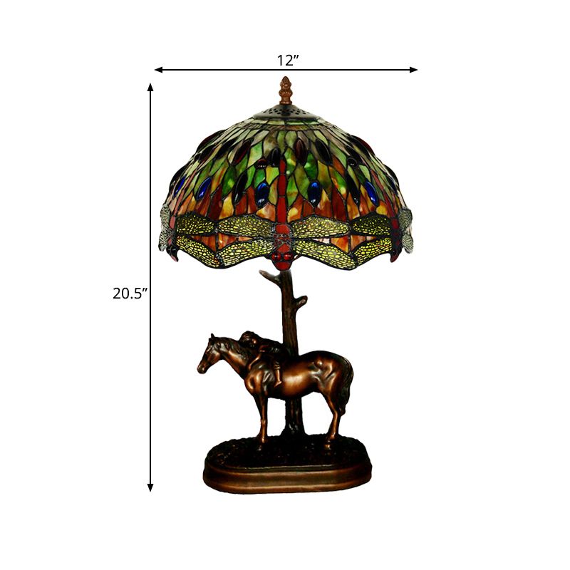 Tiffany Glass Coffee Table Lamp Kaleidoscope Pattern 1 Bulb Victorian Style Night Light with Horse Decoration