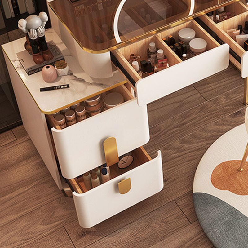 Glass Top Make-up Vanity Wood Dressing Table with  Storage Drawers