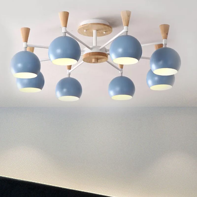 Macaron 3/6/8-Light Ceiling Lamp with Acrylic Shade Pink/Yellow/Blue Dome Semi Flush Pendant