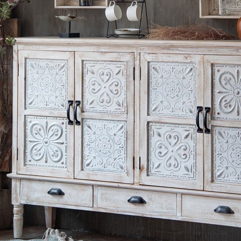 Industrial Rectangle Accent Cabinet Distressed Finish Fretwork Accent Cabinet