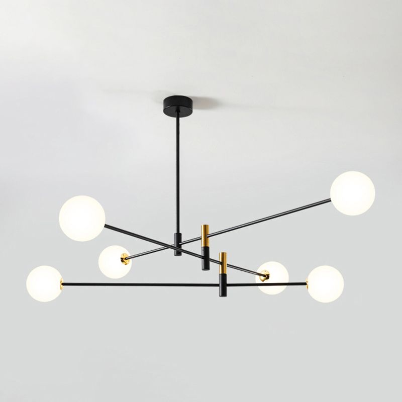 Black and Gold Globe Hanging Lamp in Modern Style Lacquered Iron Chandelier with Glass Shade
