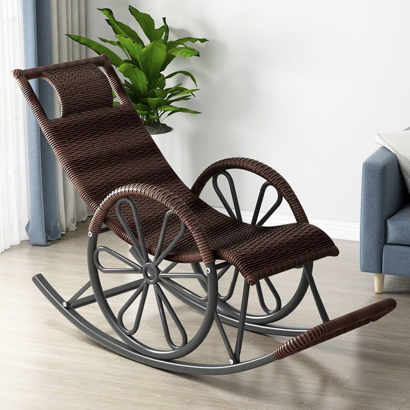 Rattan Modern Rocking Chair Woven Rope Rocker Chair in Black