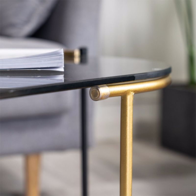 Modernism Elliptical Glass Top Coffee Cocktail Table with Shelf