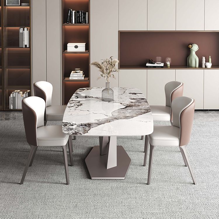 Rectangle White Tone Dining Table Sintered Stone Table Luxury with Pedestal