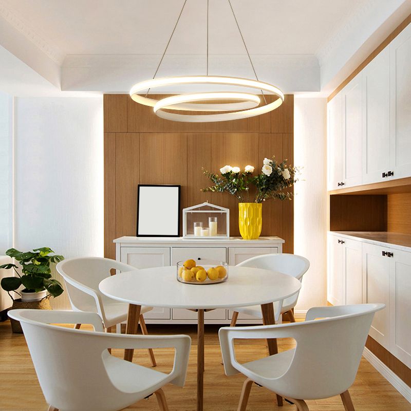 Loop Shaped Dining Room Suspension Lamp Aluminum LED Minimalist Chandelier Light