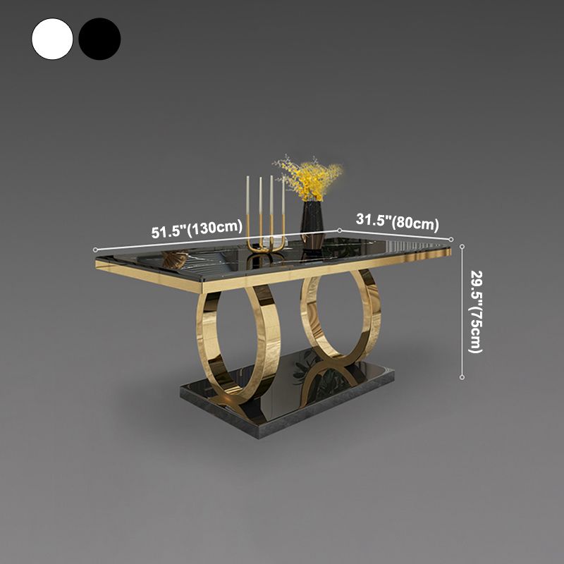 Rechteck traditioneller Luxus Esstisch Sintered Steintisch mit goldener Trestle Basis