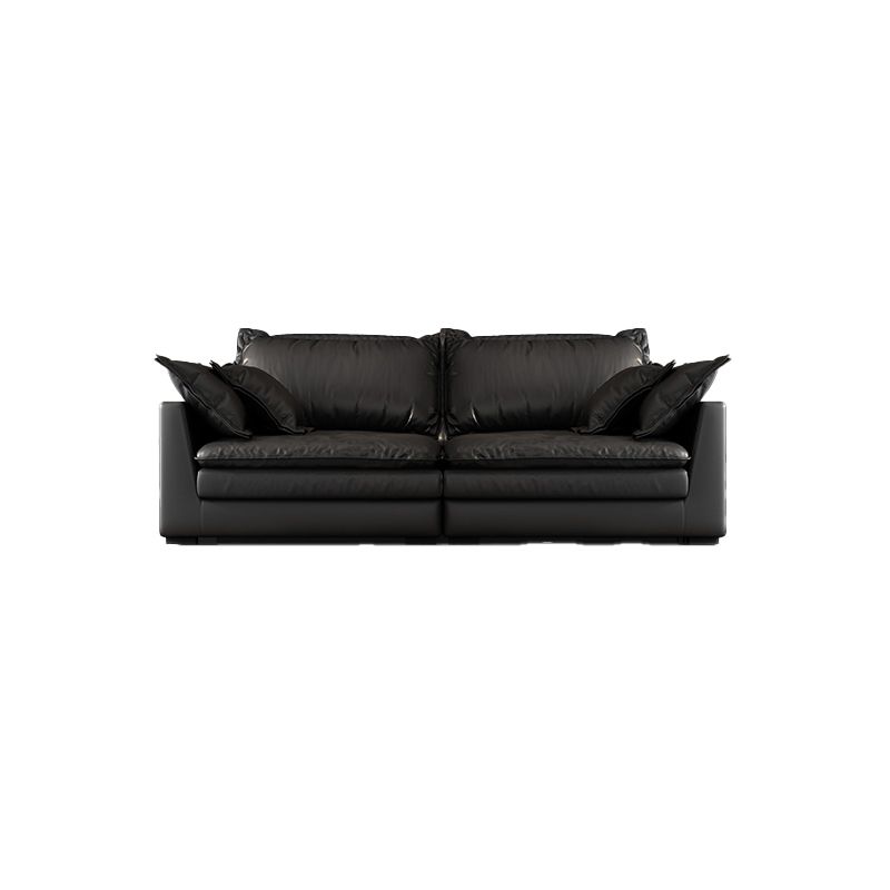 Zwarte vlekbestendige hedendaagse faux lederen vierkante armbank met bolster kussens