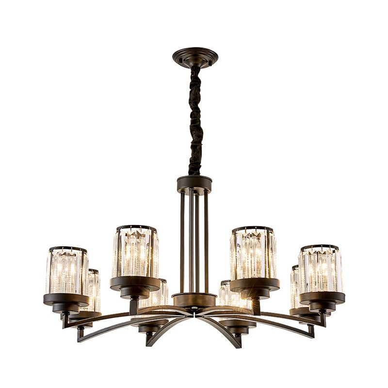 Black 8 Bulbs Chandelier Lighting Modernism Crystal Cylinder Suspension Light for Living Room
