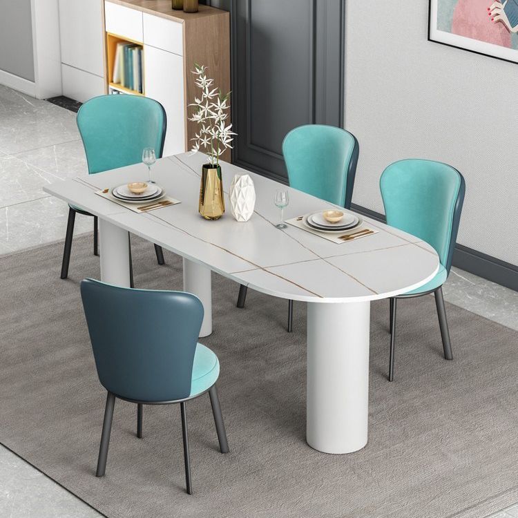 Free Form White Tone Dining Table Contemporary Sintered Stone Table with 3 Legs